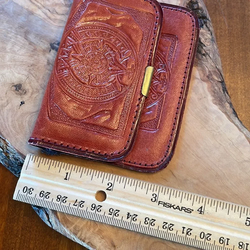 Vintage Hand Tooled Wallet with Mirror & Key Ring